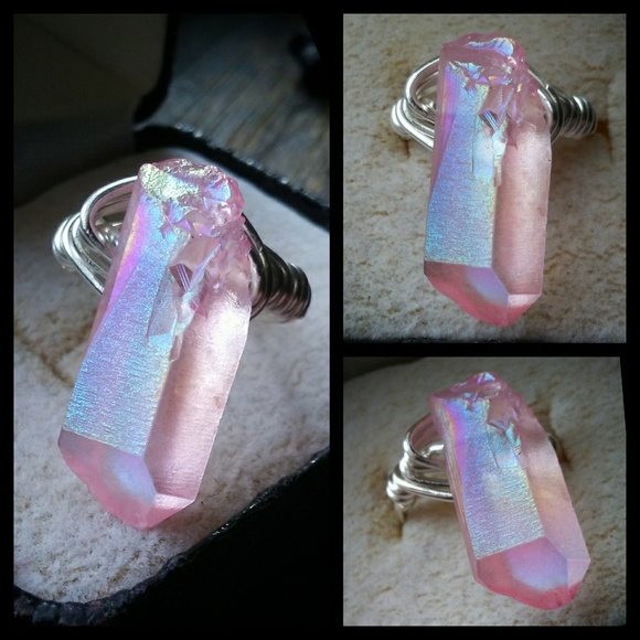 Magic Potion Jewelry - 🌙💖Pink Rainbow Aura Quartz Crystal Ring 5